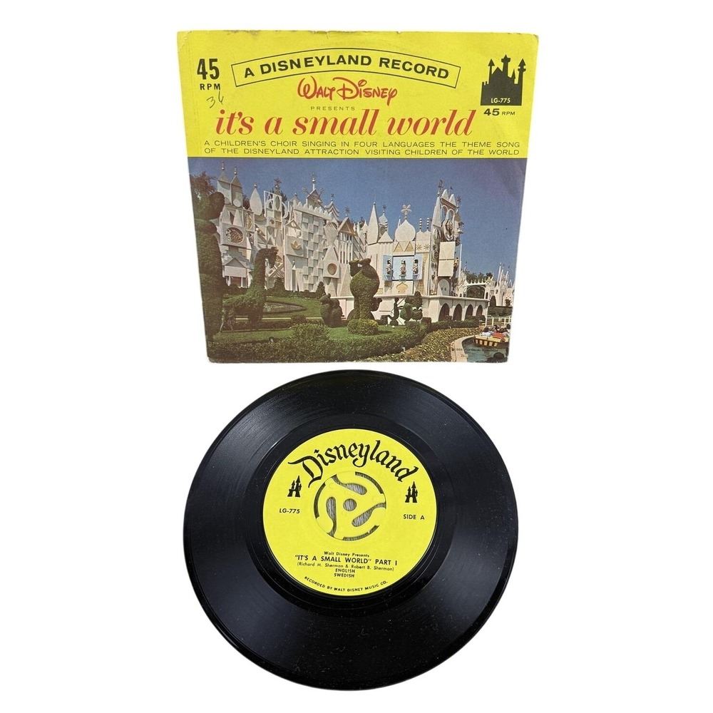 Vintage Walt Disney It's A Small World 7" Black Vinyl 45RPM Disneyland